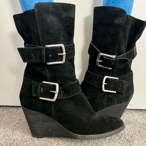 Black Suede Leather Slouch Boots